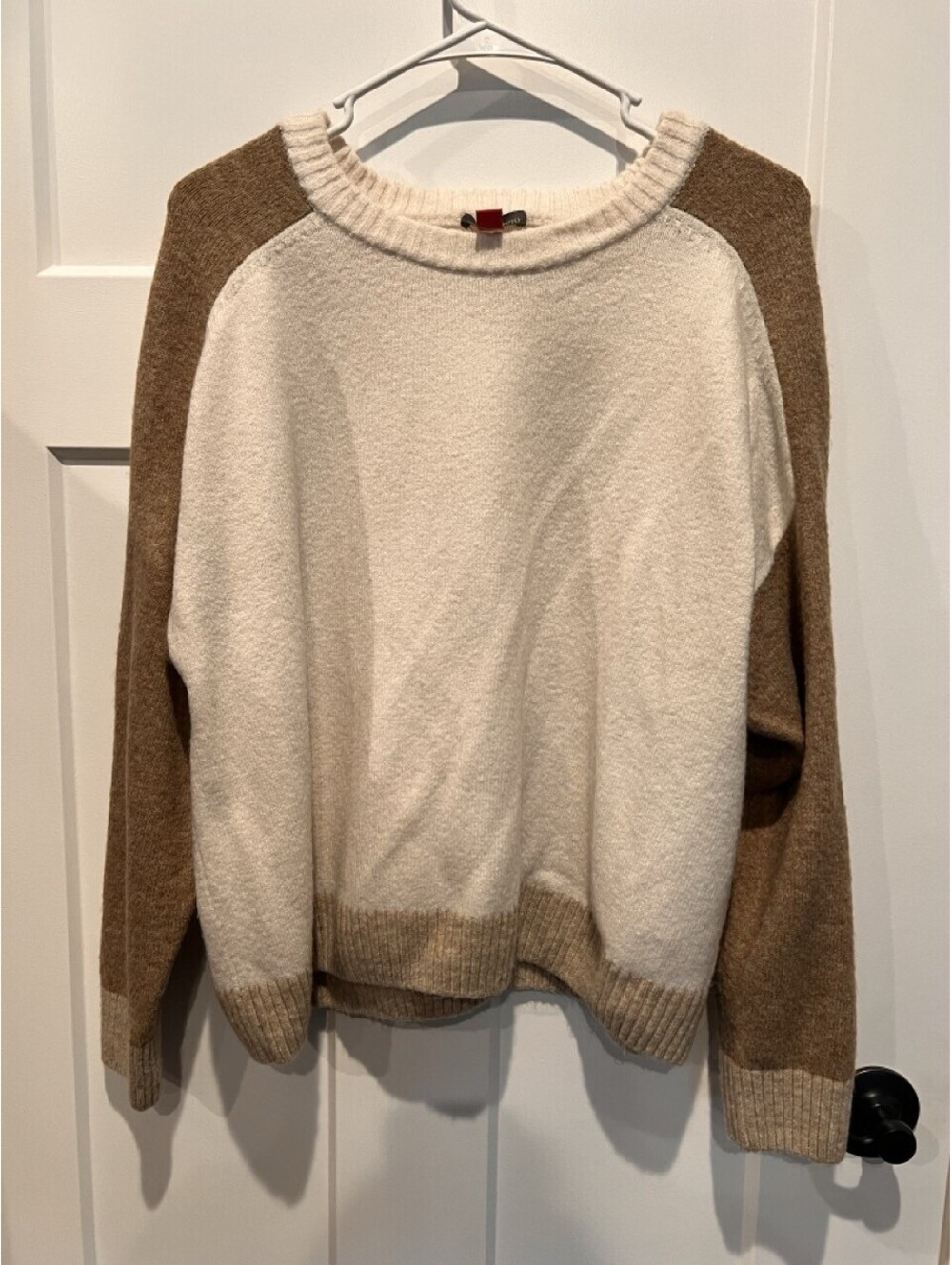 Vince Camuto Womens M Cream Tan Brown Colorblock Knit Sweater Pullover